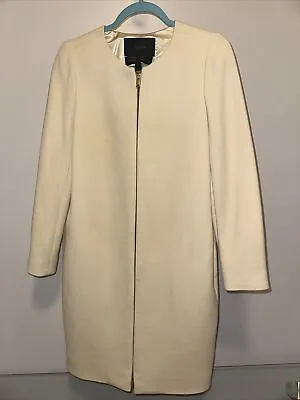 J Crew 00 White Tan Cream Double Cloth Wool Coat Overcoat Jacket Women’s Small S • $55