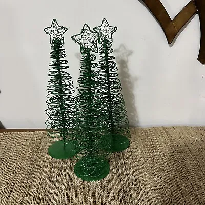 Christmas Tree W/ Star Green Iron Spiral Tabletop Decoration Glitter 12  3Pcs • $20.99