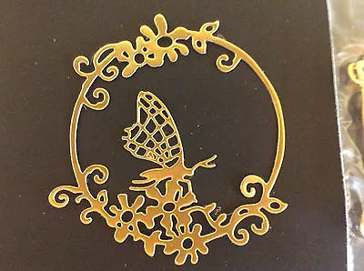  Embellishments Die Cut Flower Circle With Butterfly Gold Mirror Card  Qty 6  • £1.50