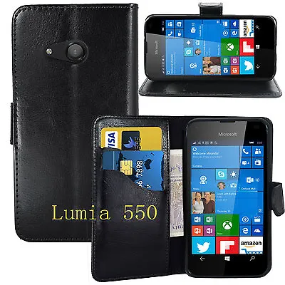 BLACK WALLET CARD SLOT Stand GEL CASE FOR Microsoft Nokia Lumia 550 UK Seller • £0.99