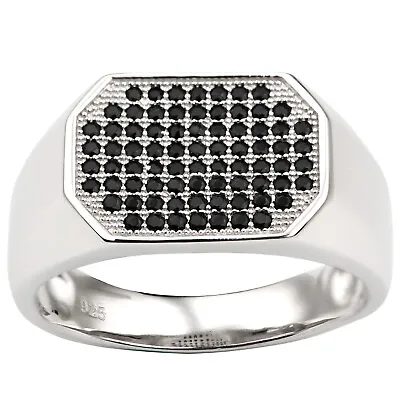 925 Sterling Silver Men Ring Cocktail Micro-paved Black Cubic Zirconia CZ • $29.99