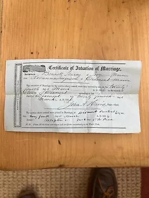 Dixmont Maine 24 March 1856 Certificate Of Intention & Marriage Certificate • $7