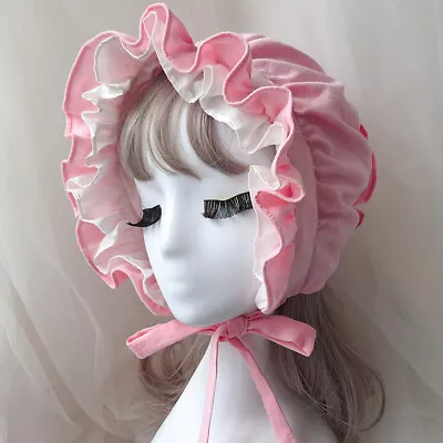 Lady Lolita Hat Ruffled Bonnet Cap Victorian Medieval Lace Up Retro Sweet Casual • $32.73