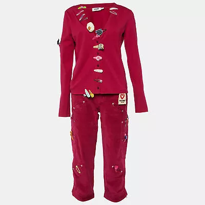 Moschino Jeans Magenta Clip Detail Cotton Knit Cardigan & Corduroy Capri Pants M • $163.80