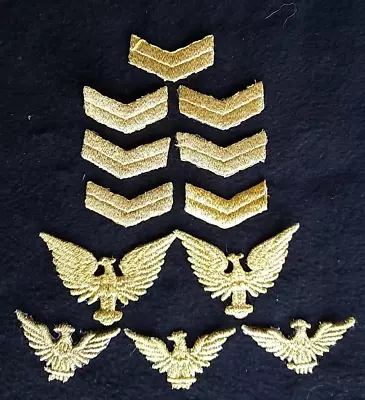 Gold Eagle Appliques & Military Stripes Patches Lot Of 12  Patch Iron/ Sew On • $5.95