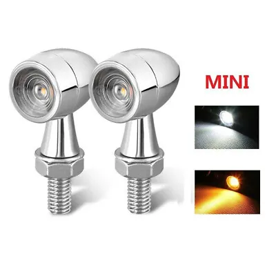 Chrome MINI Motorcycle LED Bullet Amber White DRL Turn Signal Lights Indicator • $14.99