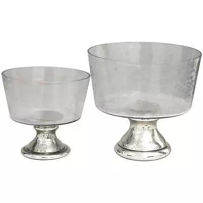 DecMode 10 In 8 InH Round Silver Glass Bowl With Mercury Glass Pedestal Set Of 2 • $82.71