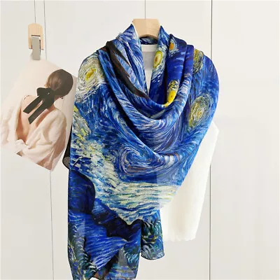 Womens Large Long 100% Mulberry Silk Scarf Vintage Shawl Blue Hand Rolled Gift • $29.99