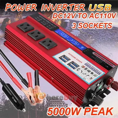 6000W LCD Car Power Inverter DC 12V To AC 110V Pure Sine Wave Solar Converter • $72.83