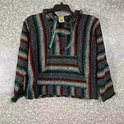 Frank's Gray & Black Striped Unisex Baja Mexican Hoodie - Size Small - Drug Rug • $19.99