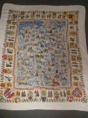 Vintage Germany Map Tablecloth Cites Crests Castles With 6 Napkins • $49