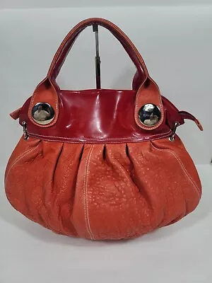 Paolo Masi Orange Red Pebbled And Patent Italian Leather Shoulder Hand Bag • $24.99