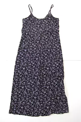 Vintage No Boundaries Rayon Purple Black Floral Maxi Tank Sun Slip Dress S-M • $22.49