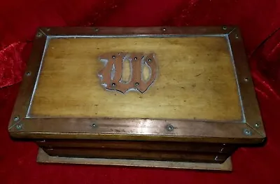 19th C Victorian Era Antique Primitive Brass Monogram W Wood Box Dovetail Vtg  • $207.99