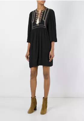 ISABEL MARANT ETOILE Black CLARA Dress With Embroidery And Tassels (Size 34) EUC • $190