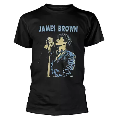 James Brown Holding Mic Black T-Shirt NEW OFFICIAL • £16.39