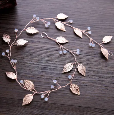 Handmade Rose Gold Leaves Bridal Jewelry Wedding Headpieces Headband Headdress • £6.56