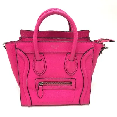 CELINE 18924 Luggage Mini Shopper Bag 2WAY Hand Bag Leather Pink/SilverHardware • $1311.20