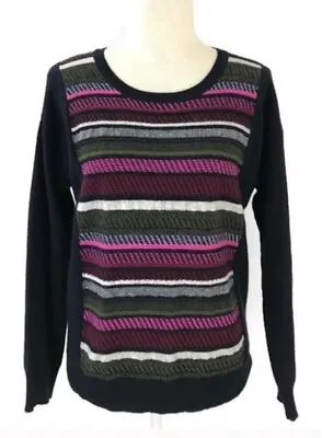 Woman J.CREW Navy Blue Textured Striped Wool Blend L/s Sweater Sz Medium EUC • $11.95