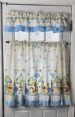 Vtg Winnie The Pooh Valance And Tier Curtains Set Disney ~ USA Fabric Handmade • $22.88