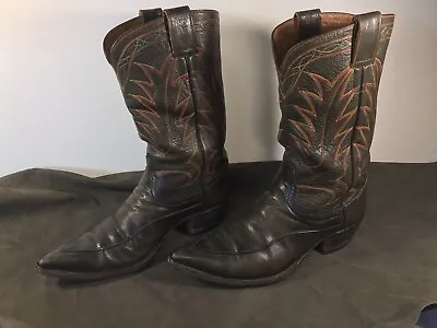 Vintage HYER Olathe Cowboy Western Boots  Dark Green + Flame Stitching 11D • $147.50