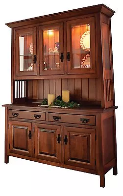 Amish Dining Room Arts & Crafts Hutch China Cabinet Solid Wood • $6199