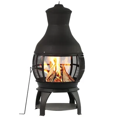 BALI OUTDOORS Chiminea Fireplace Patio Fire Pit Wood Burning Cast Iron Lid Black • $149.99