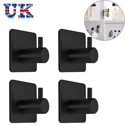 £4.95 • Buy 1/2/4Pcs Black Towel Holder Hooks No Drilling Self-adhesive Stainless Steel UK