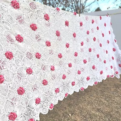 Crochet Bed Bedspread Coverlet Raised Flowers And Small Doily 86x86 Doilies • $55