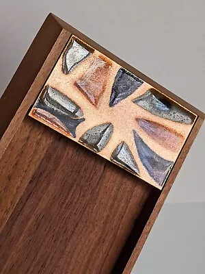 Mid-Century Modern Enamel On Copper & Walnut Wood Desktop Notepad Tray • $36