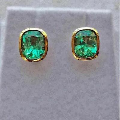 4Ct Lab-Created Green Emerald Bezel Setting Stud Earrings 14K Yellow Gold Finish • $24