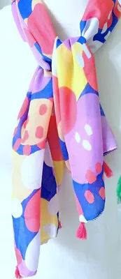 Juncture Tassel Scarf Multicolor Circles Oblong Modern Sheer Lightweight Soft • $13.99