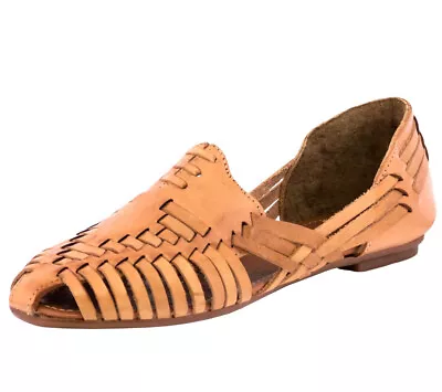 Women Mexican Huarache Real Leather Sandals Closed Handmade Tan #107 • $34.99