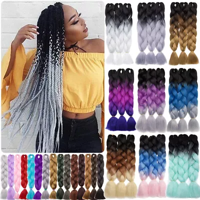 24'' Ombre Synthetic Jumbo Braids Plaited Full Head Hair Extensions Multi-Colors • $26.60