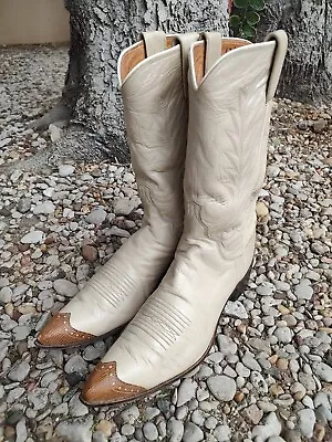 Vtg Western Cowboy Boots Pearlescent Tan Lizard Wingtip Womens Sz 7-7.5 A • $208