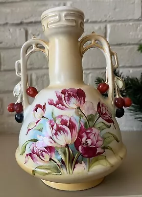 Gorgeous 1880-1890 Vienna Austria Vase W/Tulip Motif And Cherries On The Handles • $38