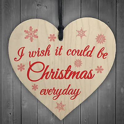 £3.99 • Buy Wish Christmas Everyday Wooden Hanging Heart Plaque Xmas Tree Decoration Sign