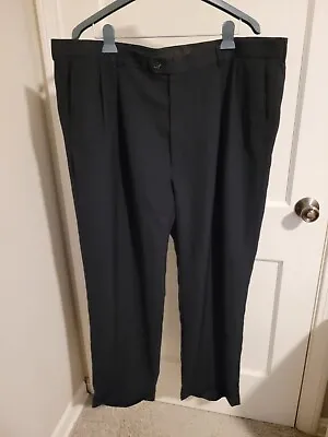 Haggar Men's Classic Fit Pleated Dress Pants Navy Blue Size 44x32 Folded Bottoms • $18.99