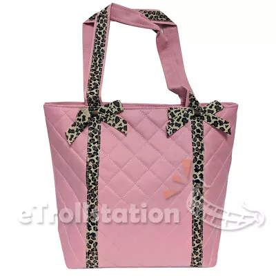 Stylish Girls Kids Nylon Pink Dance Tote Bag Quilted Leopard Pattern Bow Ribbons • $9.99