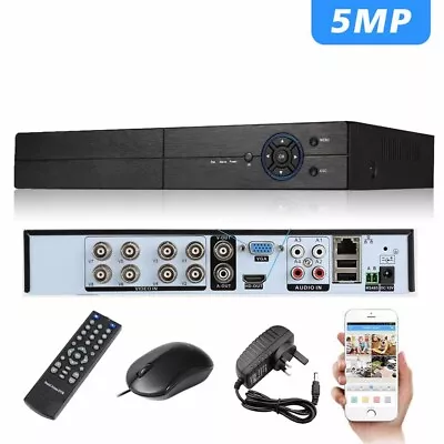 5MP CCTV DVR Recorder 8 Channel Hybrid P2P 8 CH AHD HD 4K 1080P VGA HDMI BNC UK • £79.95