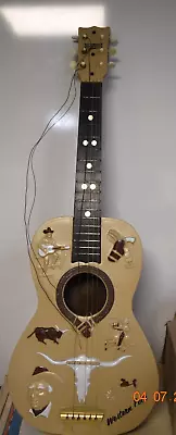 Vintage 1960'S Emenee Western Folk Gene Autry Six String Kids Guitar Works Rare! • $30