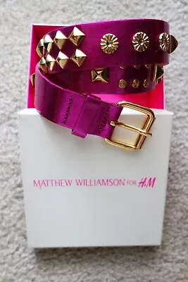 ~MATTHEW WILLIAMSON For H&M~ Kenzo METALLIC PINK BELT W/ GOLDEN STUDS US 33-34 • $69.99