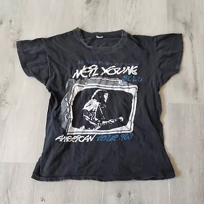 Vintage Neil Young Shirt S XS 1983 American Tour Double Sided Single Stitch • £241.27