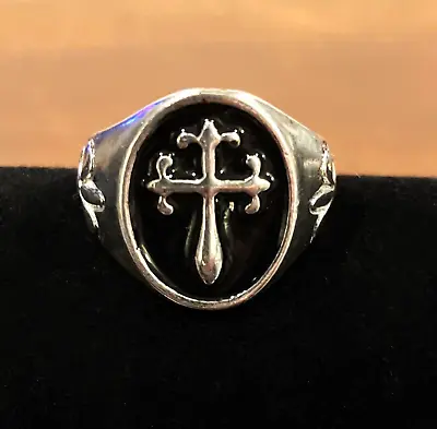 Vintage 925 Sterling Silver Black Enamel Fleur De Lis Modernist Ring Size 8 #75 • $19.95