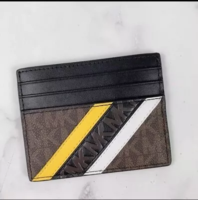 NWT Michael Kors Cooper Tall Card Case PVC With Leather Brown / Lemon Multi • $19.50