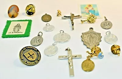 Vintage Catholic Christian Medals Saints Crosses Religious Charms Pendants  • $10.53