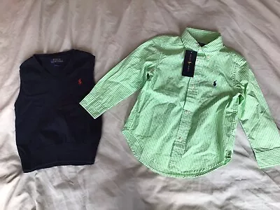 Baby Boys Designer Bundle Ralph Lauren Shirt NEW Green White Age 2-3 Years • £10.49