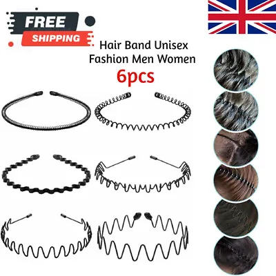 £4.99 • Buy 6PCS Black Metal Sports Hairband Headband Wave Alice Style Hair Band Men Women