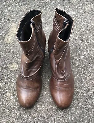 CARA LONDON Brown Soft Leather Zipped Ankle Boots UK5.5 EU39 • £9