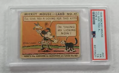 Rare 1935 MICKEY MOUSE Card #41 R89 Bubble Gum Inc. Type II-PSA 1.5 • $104.99